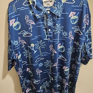 Golf Polo Blue Tropical Print Men's
